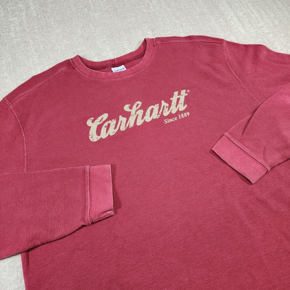 Vintage Carhartt Shirt Men XL Thermal Waffle Knit Workwear Red Y2K Cotton